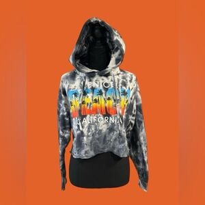 🌴A.M.S. VENICE BEACH CALI ⭐️ CROPPED HOODIE! COOL COLORFUL TIE-DYE! RAGGED CUT!